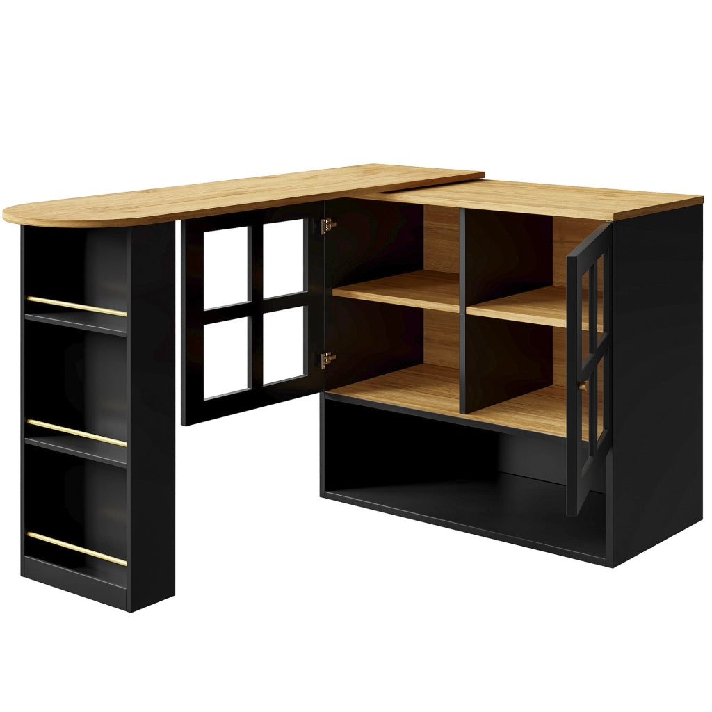 Credenza girevole 360° con ante in vetro temperato, ripiani regolabili e struttura in MDF 138-204 cm