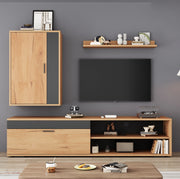 Set mobili soggiorno TV 140x35x39 cm con mobile TV, armadietto da parete e mensola, design moderno in truciolato legno e nero