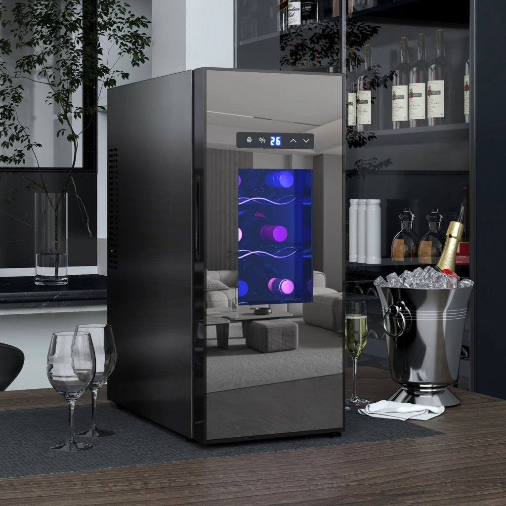 Cantinetta vino 12 bottiglie 30L termoelettrica silenziosa con porta in vetro display digitale e luce LED nero