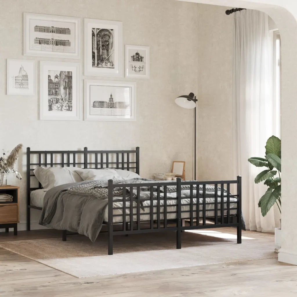 Letto matrimoniale | Letto per adulti | Giroletto con Testiera e Pediera Metallo Nero 137x190 cm