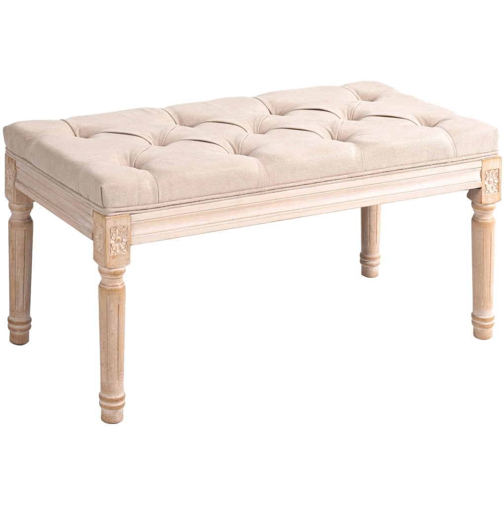 Panca Imbottita Vintage con Bottoni 80 x 40 x 43 cm Beige per Ingresso e Camera da Letto