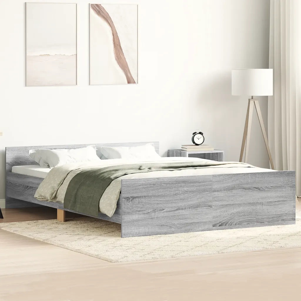 Letto matrimoniale | Letto per adulti | Giroletto con Testiera e Pediera Grigio Sonoma 135x190 cm