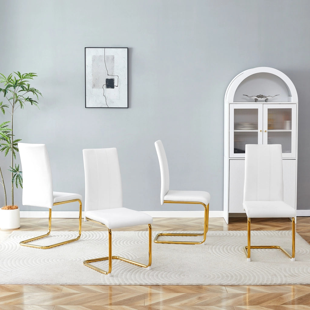 Sedia da Pranzo con Seduta Ergonomica e Struttura Stabile, in Metallo e PU, Oro Bianco 47.5 × 45.5 × 72.5 cm