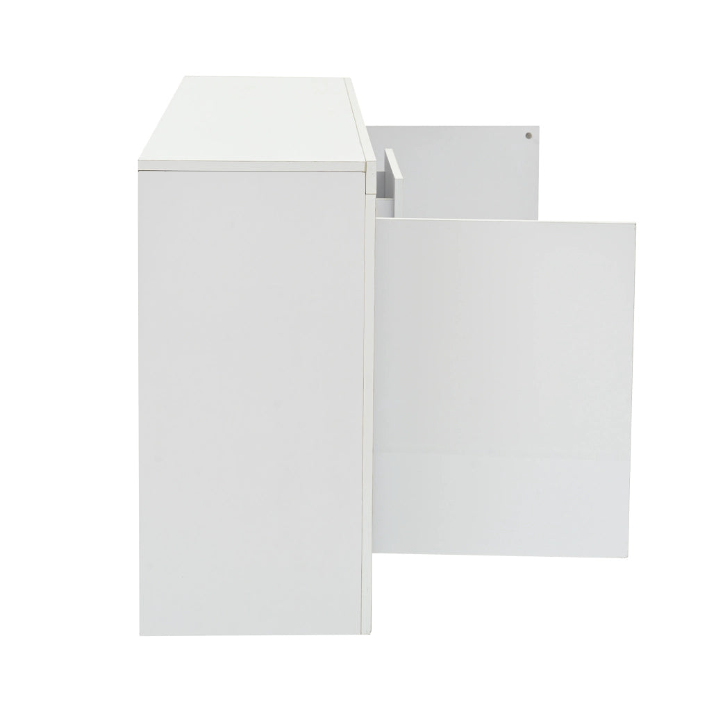 Credenza bianca lucida 140x35x72 cm con LED e 3 cassetti