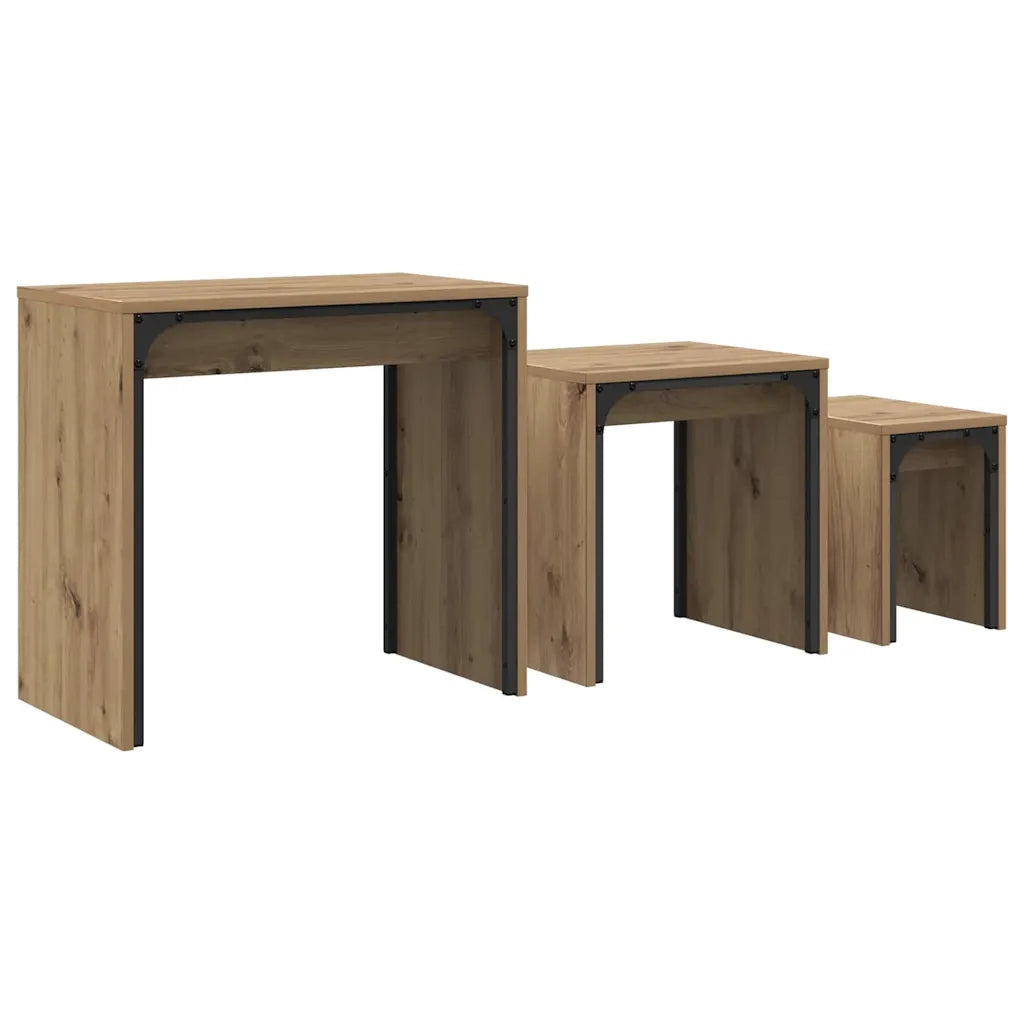 Tavolino da salotto 3 pcs Rovere artigianale Legno multistrato 883535