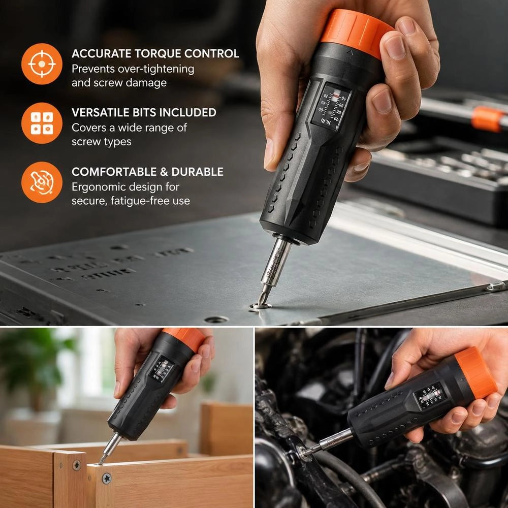 1/4-inch Drive Torque Screwdriver Wrench Set, 1.13–7.91 Nm Torque Adjustment Range, 1 In-lb Increments, Torque Screwdriver, Screwdriver Drill Set With Viewing Window