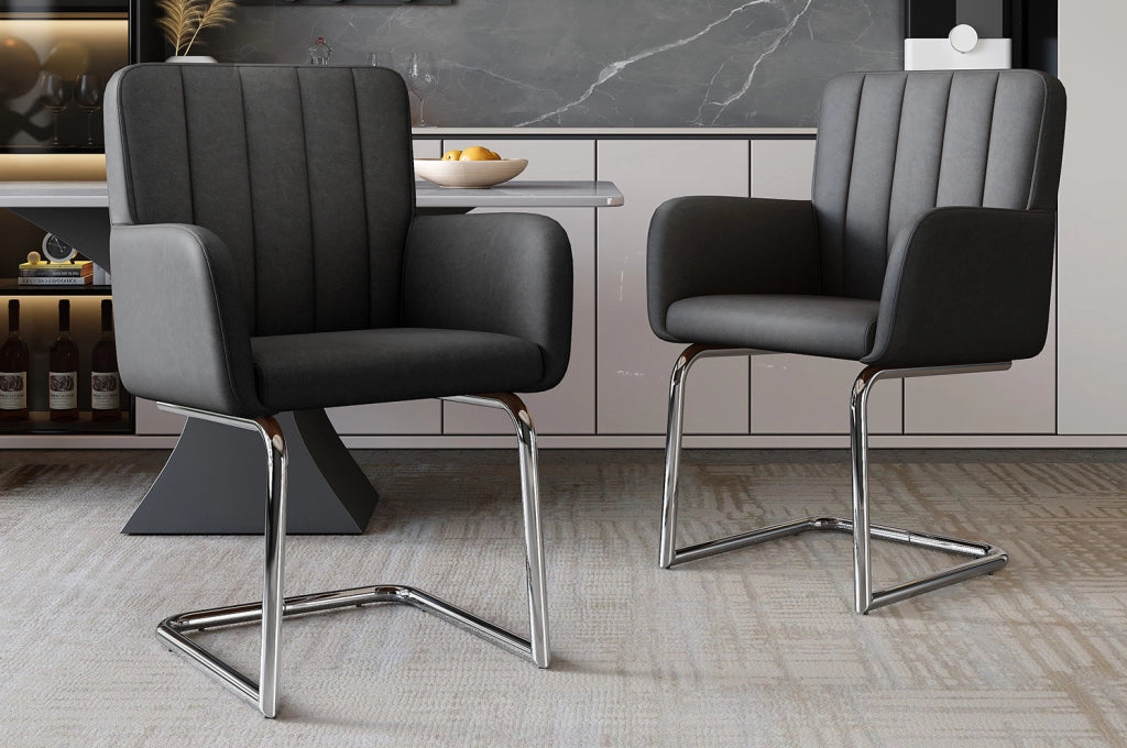 Set da 6 Sedie da Pranzo in Ecopelle Nera con Gambe Metalliche a Zigzag e Schienale Verticale