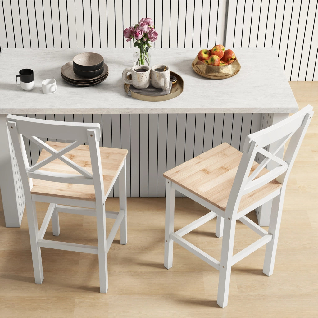 Set 2 sgabelli da bar ¨C Minimal ¨C bianco e legno naturale 41x46x97,5cm
