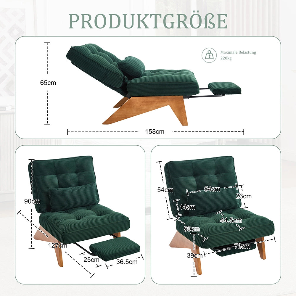 Poltrona lounge-Xylo-regolabile, tessuto, piedi in legno