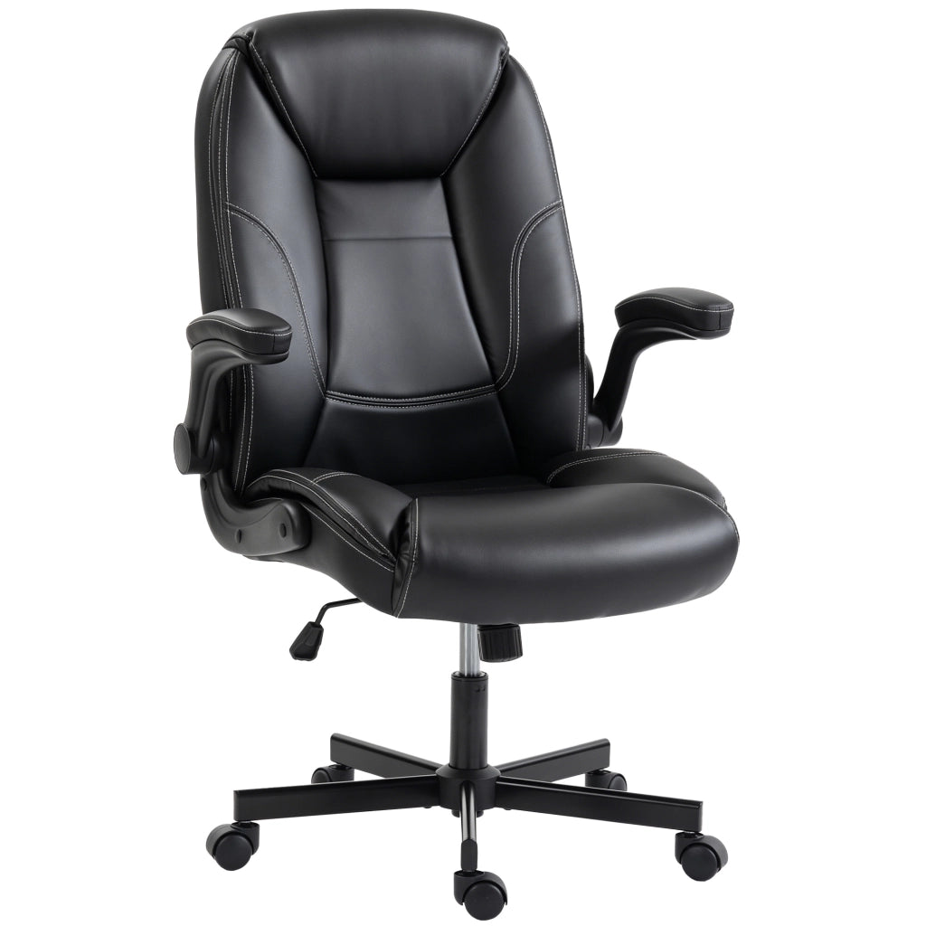 Sedia da ufficio ergonomica in similpelle nera con braccioli pieghevoli, L x B x H: 69,5 x 77 x 106-116 cm