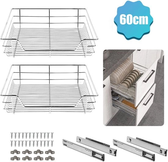 6x Porta carrello telescopica per armadi cucina e camera da letto - Porta cucina - Porta scorrevole - Per larghezza cassetto 60 cm - 515 x 445 x 135 mm