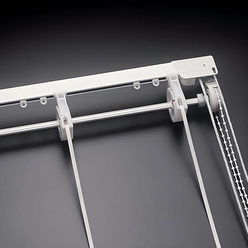 Binario Bastone Tenda a Pacchetto Con Doppio Movimento Apertura Laterale Con 7 Calate Lunghezza 240 CM Comando e ammasso sinistra, Attacco Parete