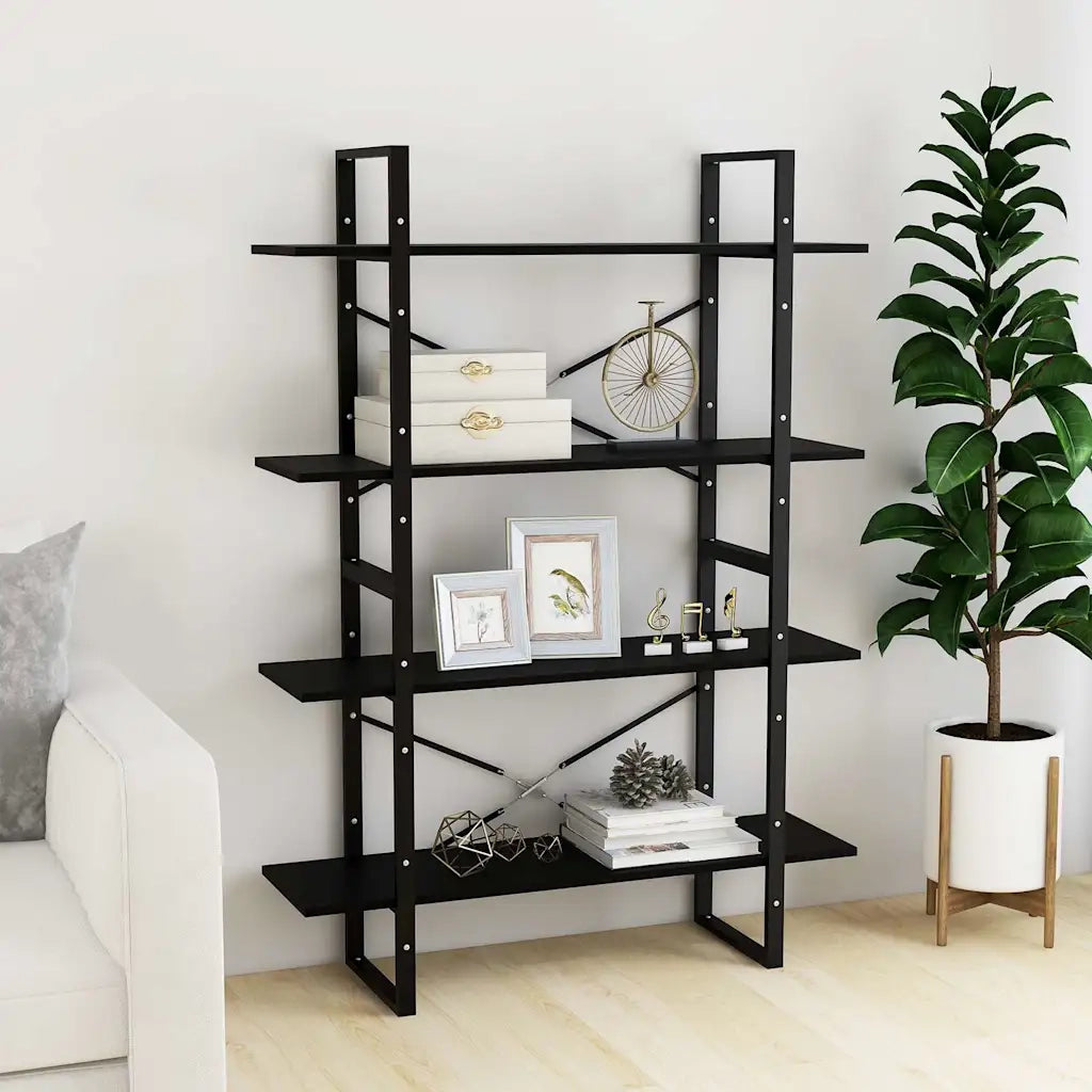 Libreria a 4 Ripiani Nera 100x30x140 cm in Massello di Pino 806486