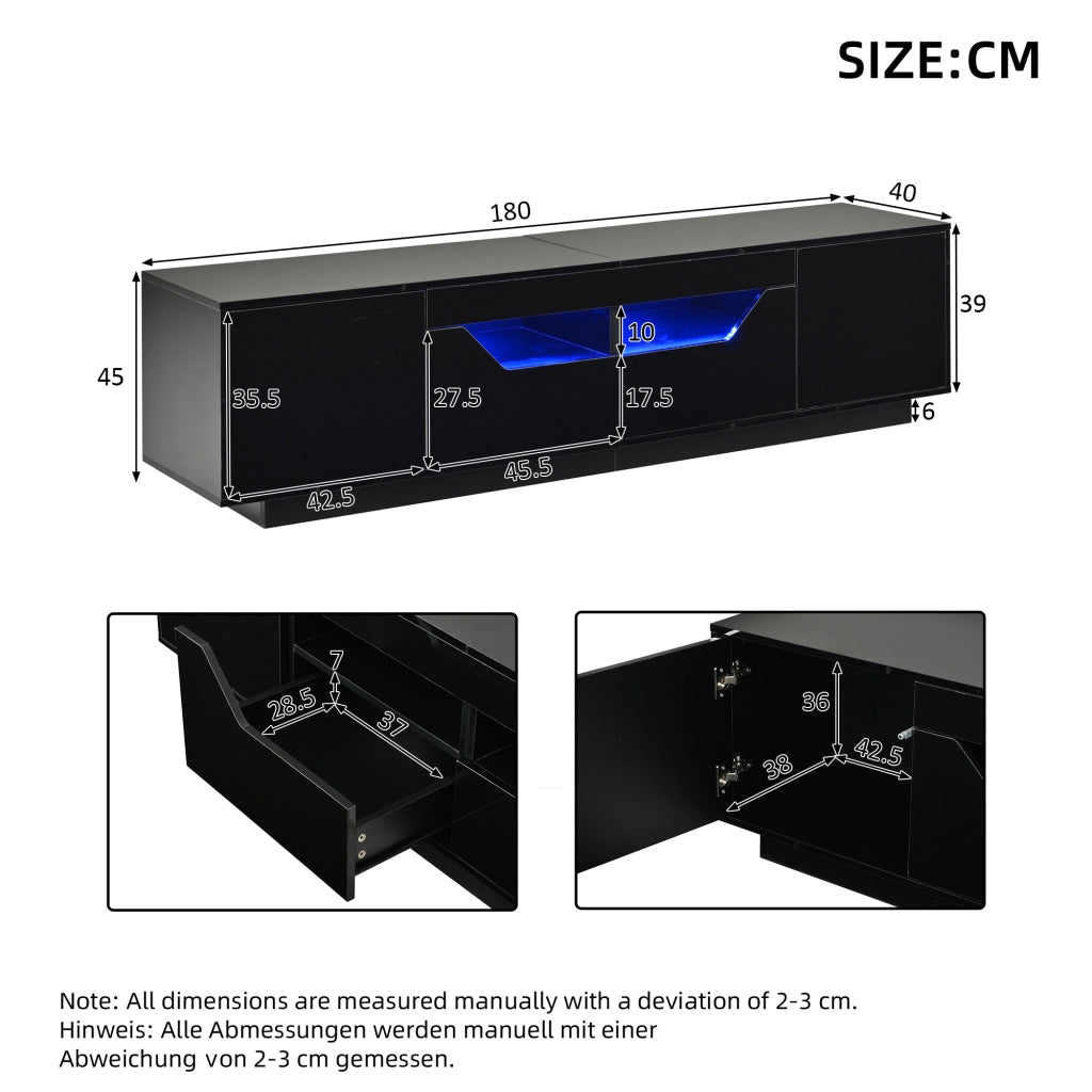 Mobile TV con LED e cassetti ¨C Minimal ¨C Nero lucido 180x40x45