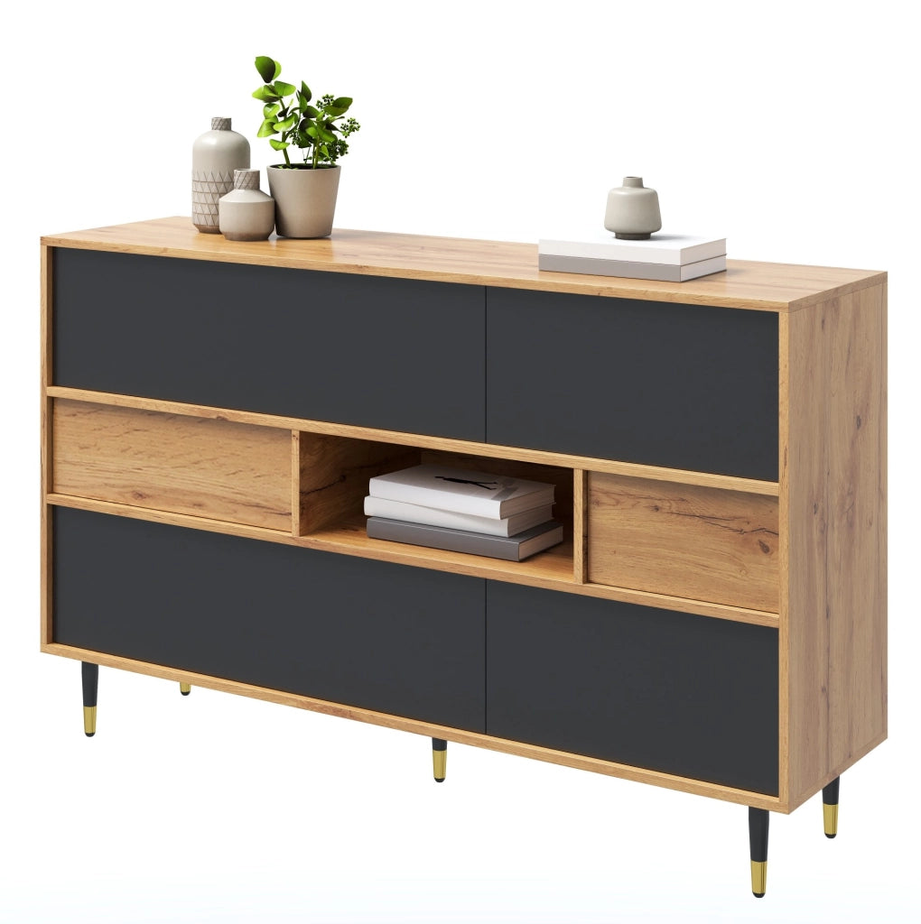 Credenza bicolore 140 cm con 2 cassetti e vani contenitore
