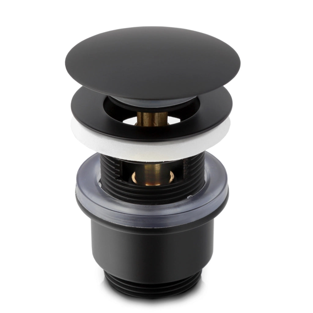 Piletta di scarico click-clack universale per lavabo e bidet con troppo pieno in ottone nero opaco | Vajont