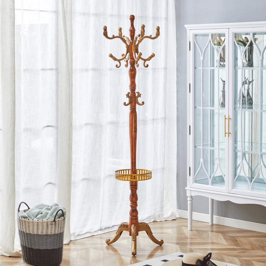 Appendiabiti da terra in legno massello stile europeo, altezza 195 cm, design classico con base stabile