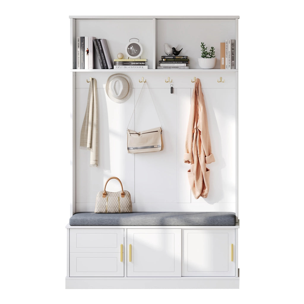 Appendiabiti con Panca Scarpiera e Ganci ¨C MINIMAL ¨C Bianco, Salvaspazio, 120x40x191 cm