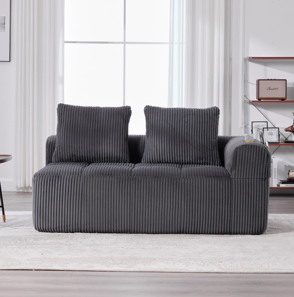 Divano 2 posti 158x93x61 cm in tessuto grigio scuro con tasca laterale, per spazi piccoli –