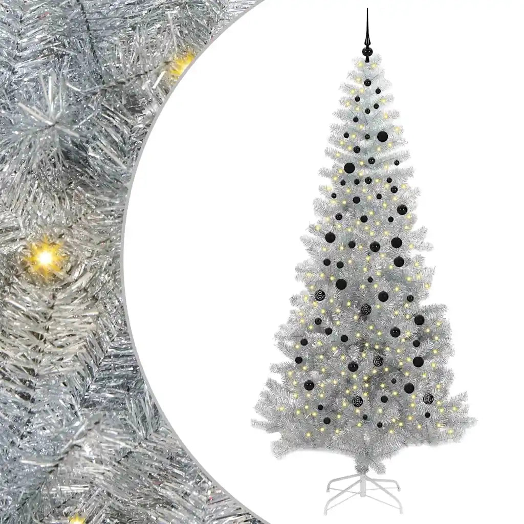 Albero di Natale con luci LED Argento 240 cm PET e acciaio 3396693