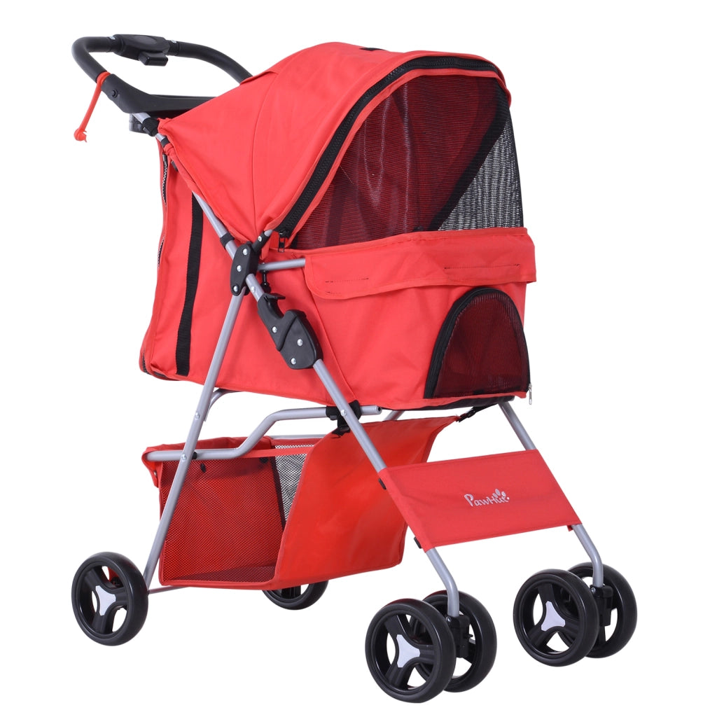 Passeggino per Cani Piccoli Pieghevole,Carrozzina per Cani con Ruote con Freni,Portabicchieri,Cestino Portaoggetti,3 Finestre e Ruote Anteriori a 360¡ã,per Animali Domestici 10 kg,Rosso