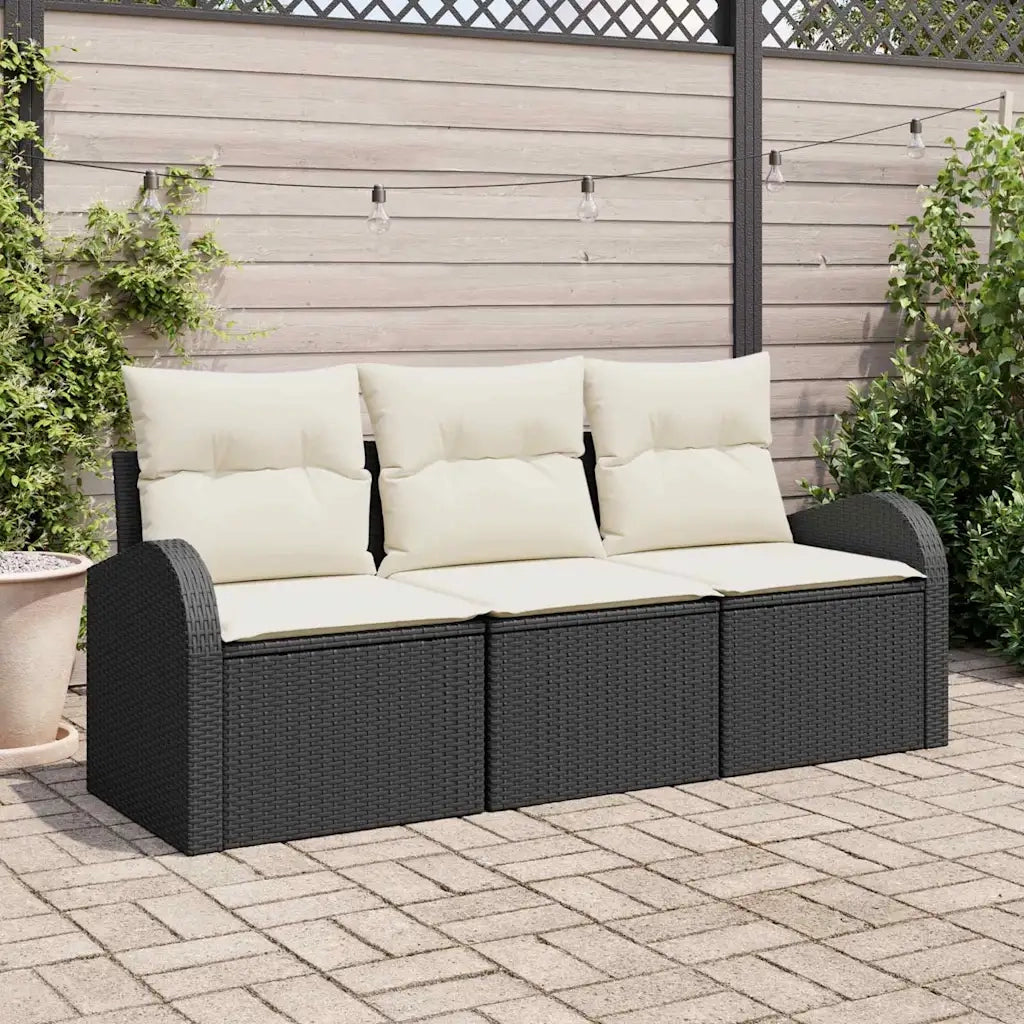 Set Divano da Giardino 3 pcs Nero e bianco Poly Rattan