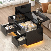 Tavolino da salotto sollevabile nero lucido con luci led 100x45x43 cm