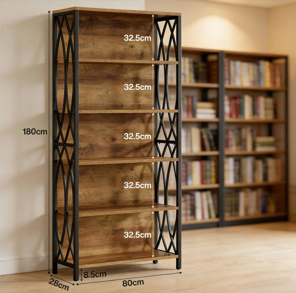 Libreria alta 180 cm in MDF e metallo nero e marrone