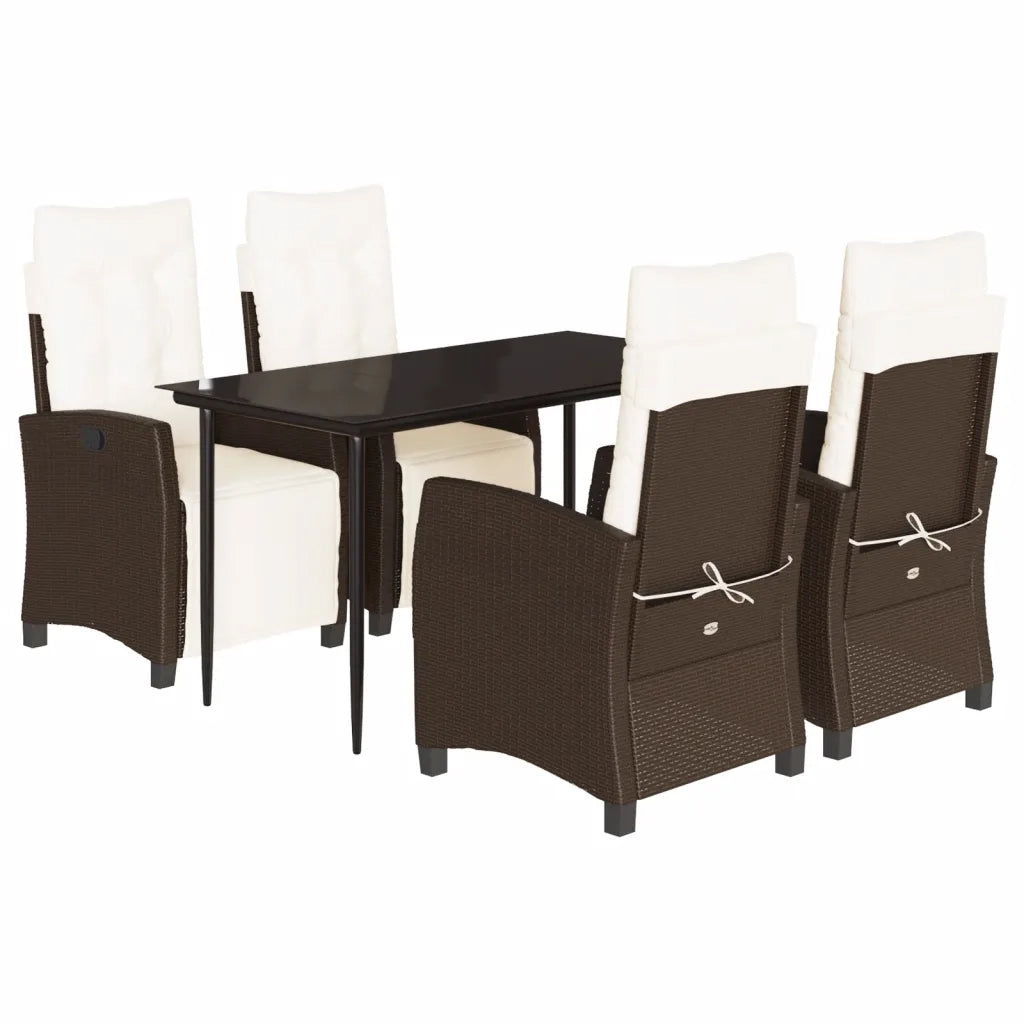 Set da Pranzo da Giardino 5pz con Cuscini in Polyrattan Marrone