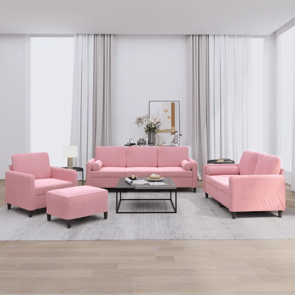Set di Divani 4 pz con Cuscini Rosa in Velluto