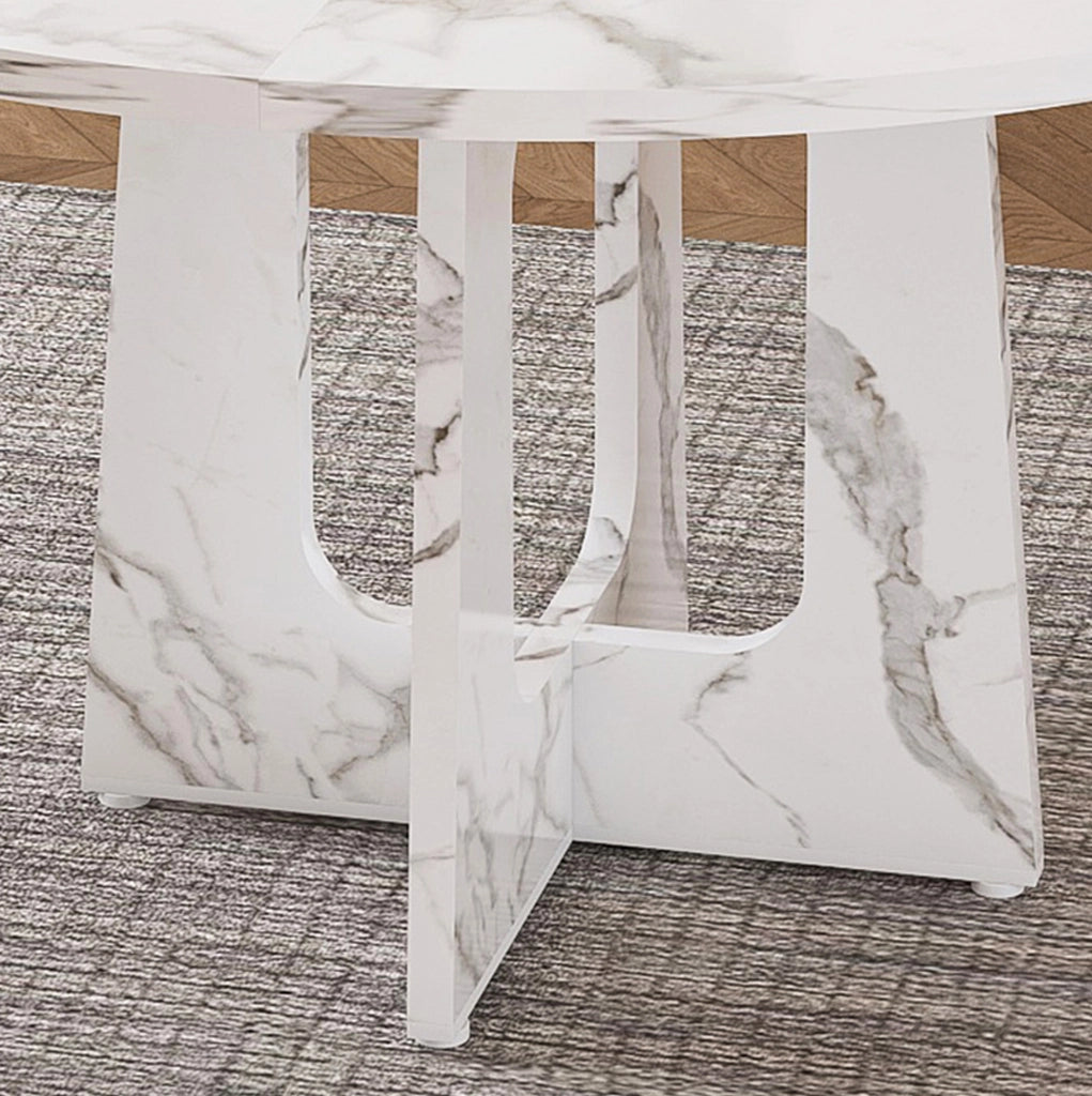 Tavolo da pranzo rotondo ?120 cm in MDF con decoro marmo bianco