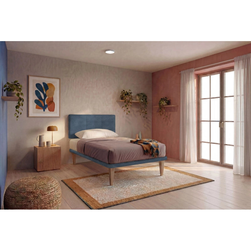 Letto imbottito Singolo 80x190 cm Square - Con rete,Microfibra,Blu