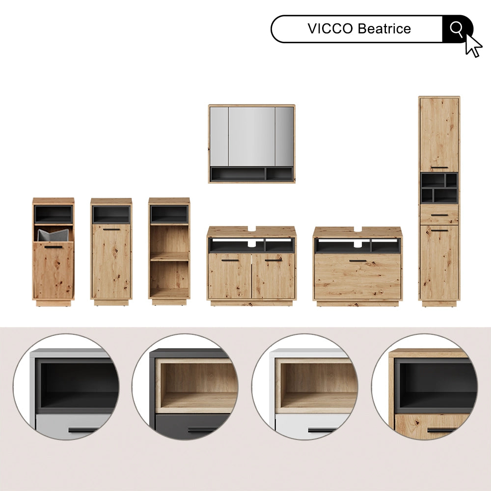 Vicco Set mobili bagno Bianco 3 parti, con colonna
