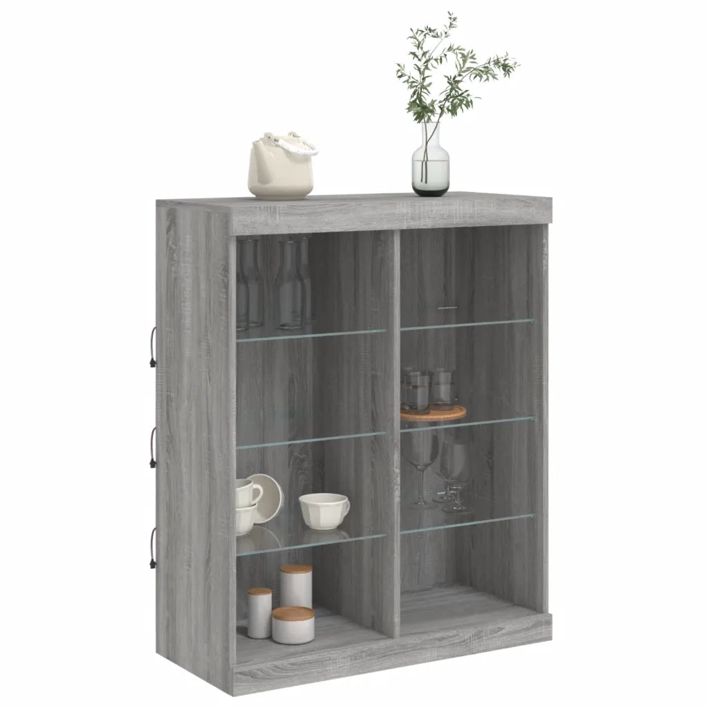 Credenza con Luci LED-Buffet-Armadio da cucina Grigio Sonoma 81x37x100 cm