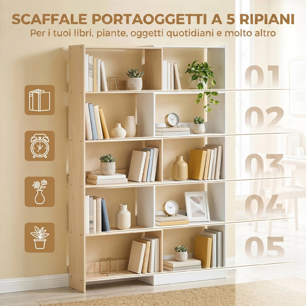 Libreria Girevole A 350 Gradi A 5 Ripiani; Truciolato Melaminato Bicolore Per Casa E Ufficio