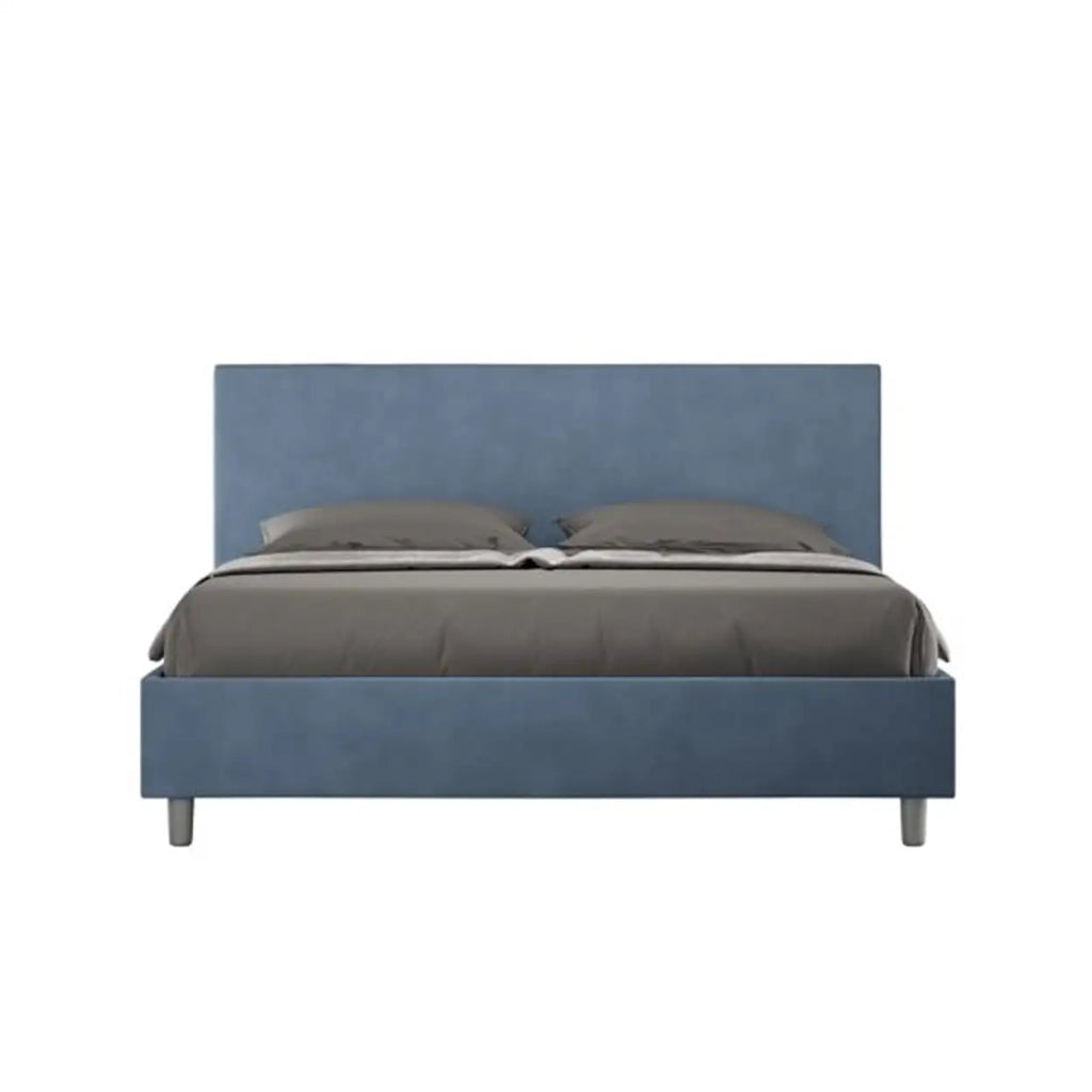 Letto matrimoniale contenitore imbottito 160x210 microfibra blu Adele