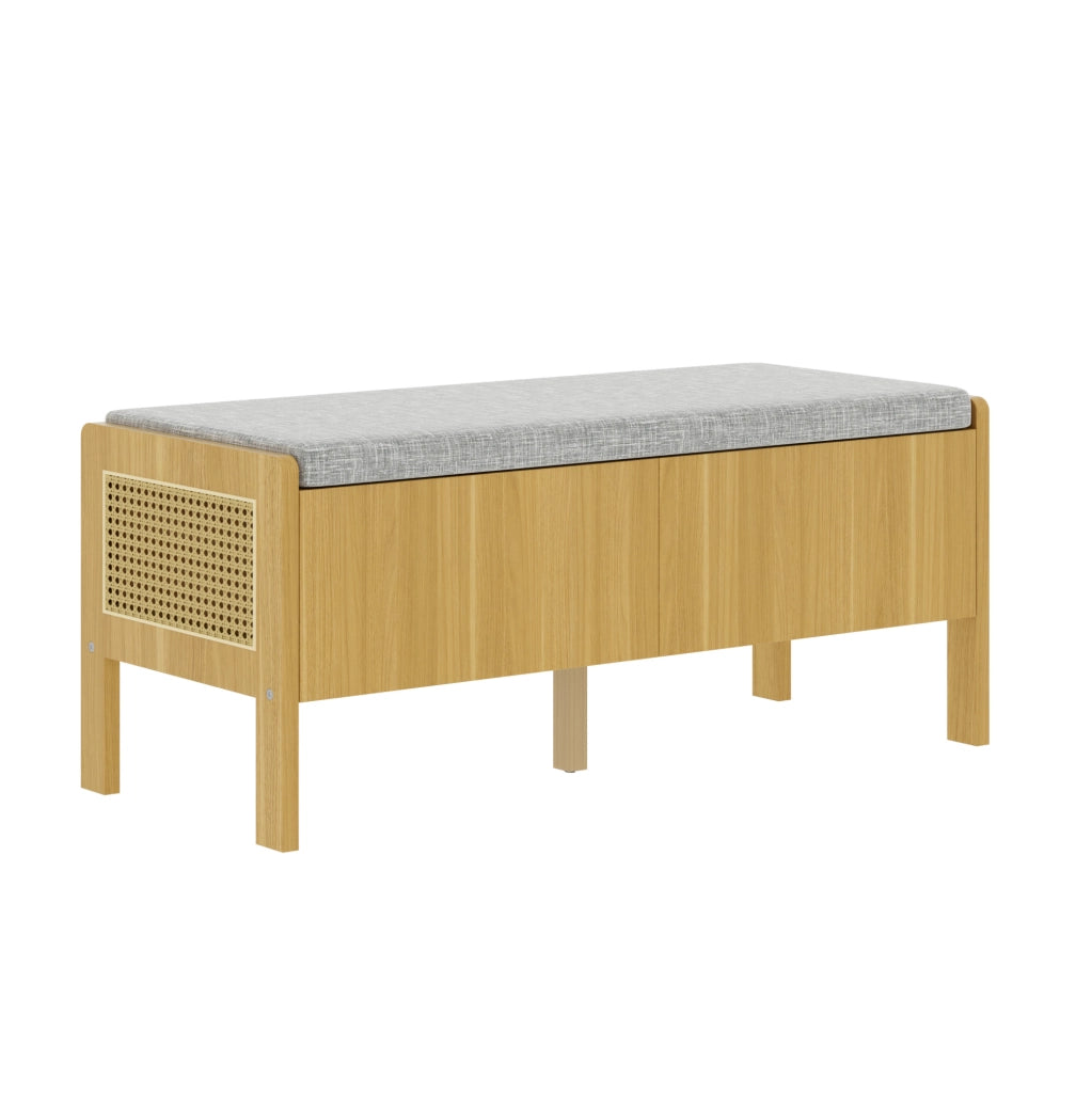 Panca contenitore 113 cm in bamb¨´ e MDF con lati in rattan grigio naturale HAVRYA