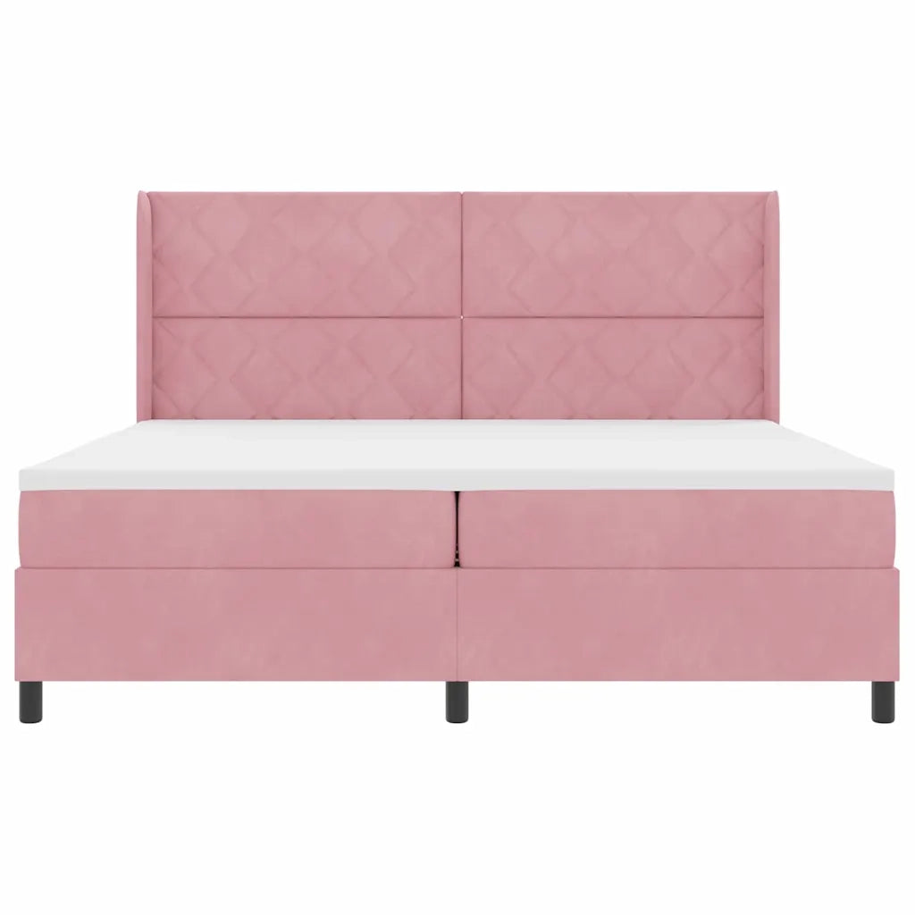 Letto a molle con materasso Rosa 200 x 200 cm Velluto