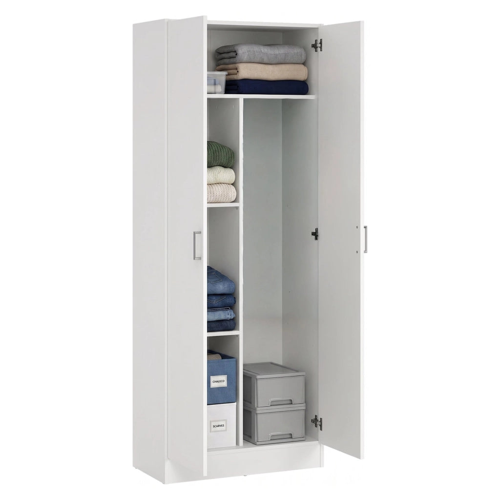 Sora, Armadio Multiuso 2 Ante 3 Ripiani, 34.6x180h cm Bianco