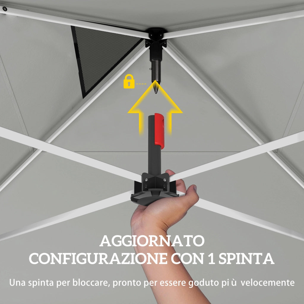 Gazebo Pieghevole 3x3 m Pop Up da Giardino in Metallo e Tessuto Oxford Bianco Resistente con Sacchi di Sabbia
