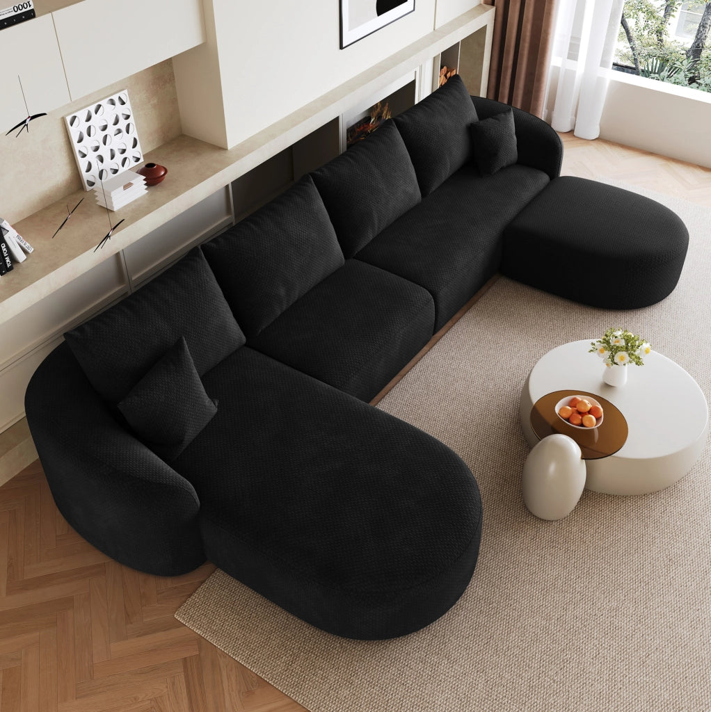 Divano angolare a U 336x168x85 cm in tessuto nero senza montaggio