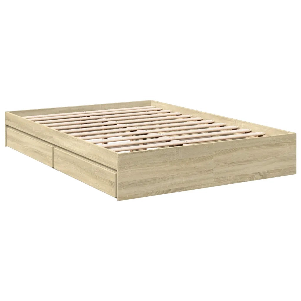Letto matrimoniale | Letto per adulti | Giroletto Cassetti Rovere Sonoma 120x190 cm Legno Multistrato