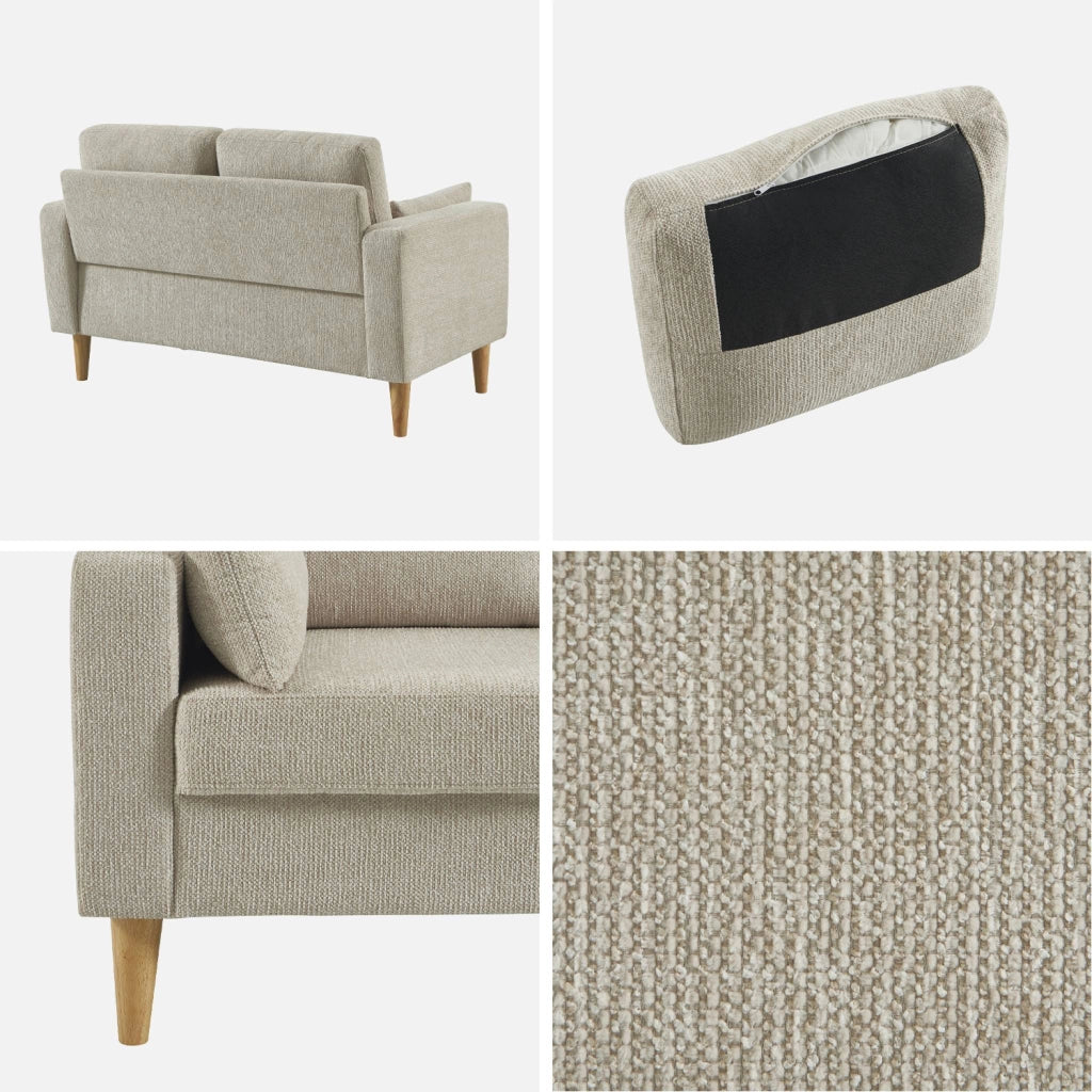 Divano in legno di hevea e ciniglia, 2 posti, beige