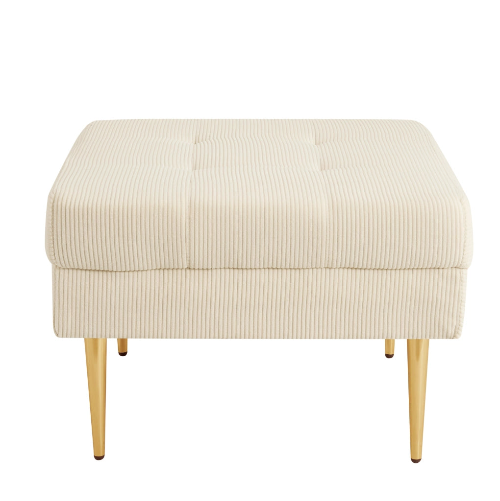 Divano 4 posti moderno in tessuto vellutato con pouf versatile, struttura in ferro da 20 cm, 250 cm, colore crema bianco