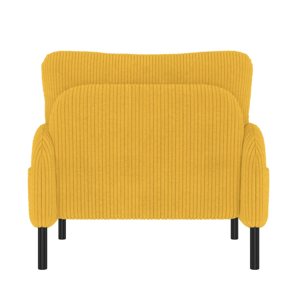 Poltrona singola in velluto a coste giallo con tasca laterale 67x75x79 cm