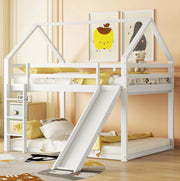 LETTO A CASTELLO A CASETTA CON SCIVOLO E SCALA 140x200 cm BIANCO