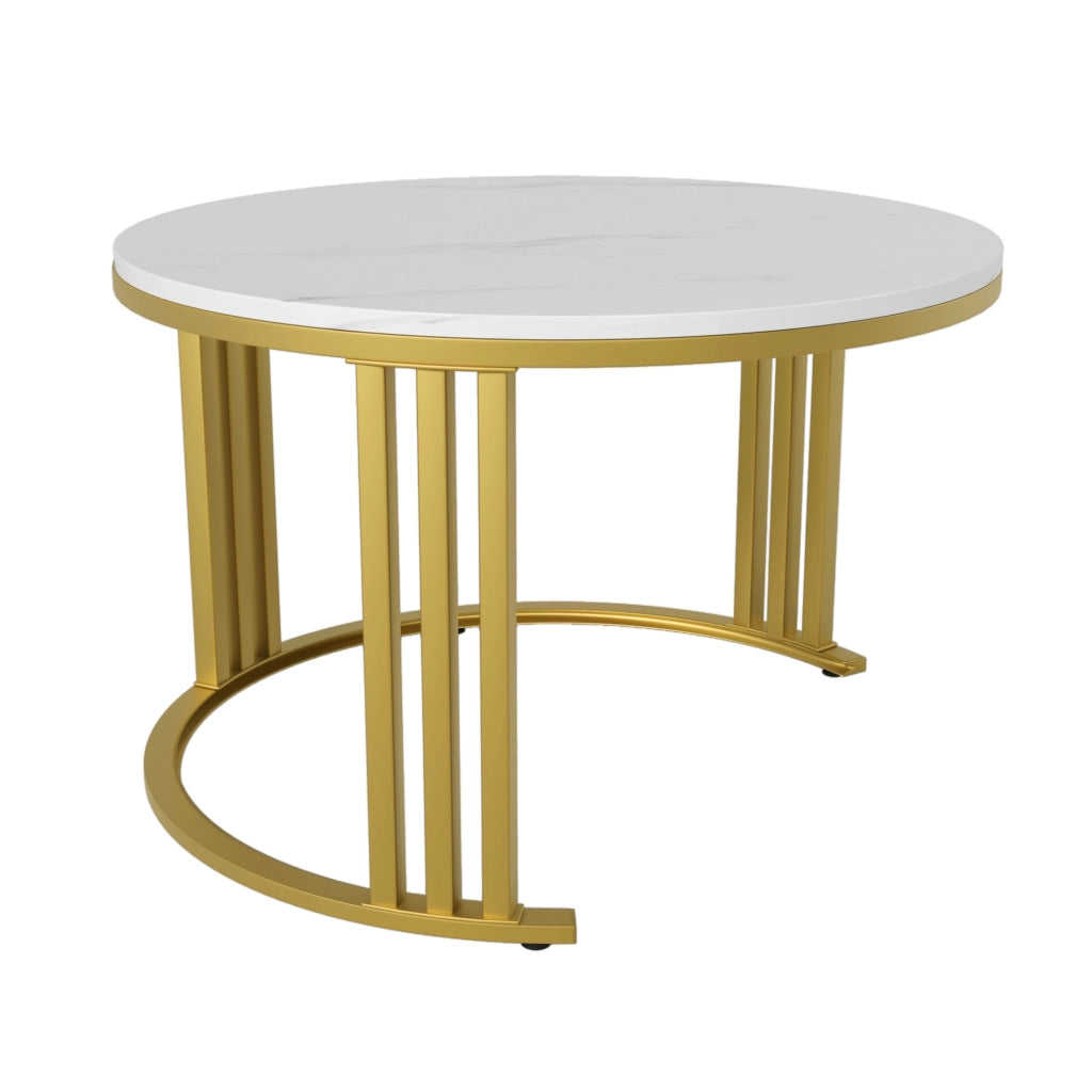 Set di 2 tavolini da caff¨¨ rotondi 70x70 e 50x50 cm in MDF con 2 cassetti