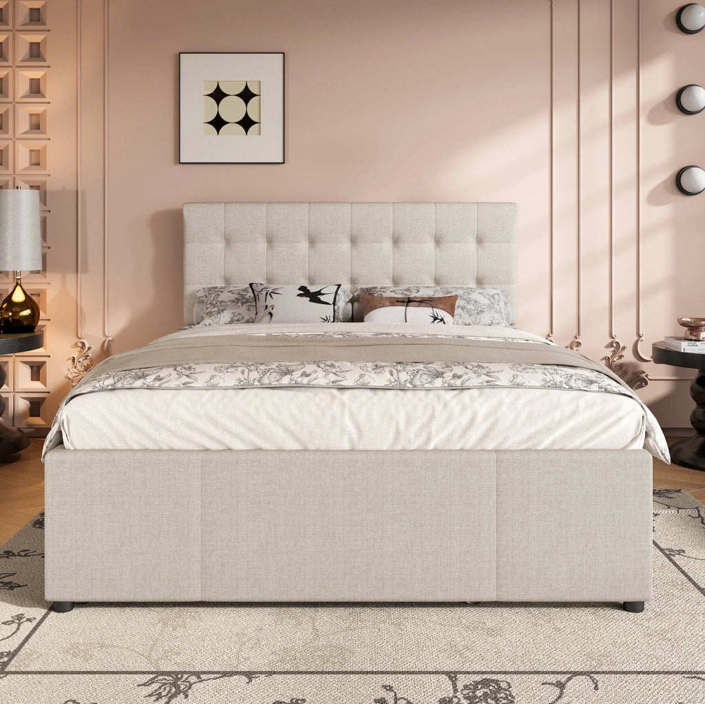 Letto imbottito estraibile 140x200 cm con 3 cassetti e testiera regolabile