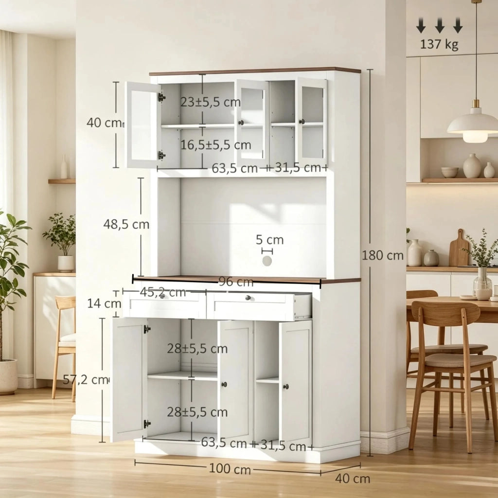 Buffet Credenza con Ripiani Aperti, Cassetti e Ampio Spazio Contenitivo, Mobile per Piatti e Cucina