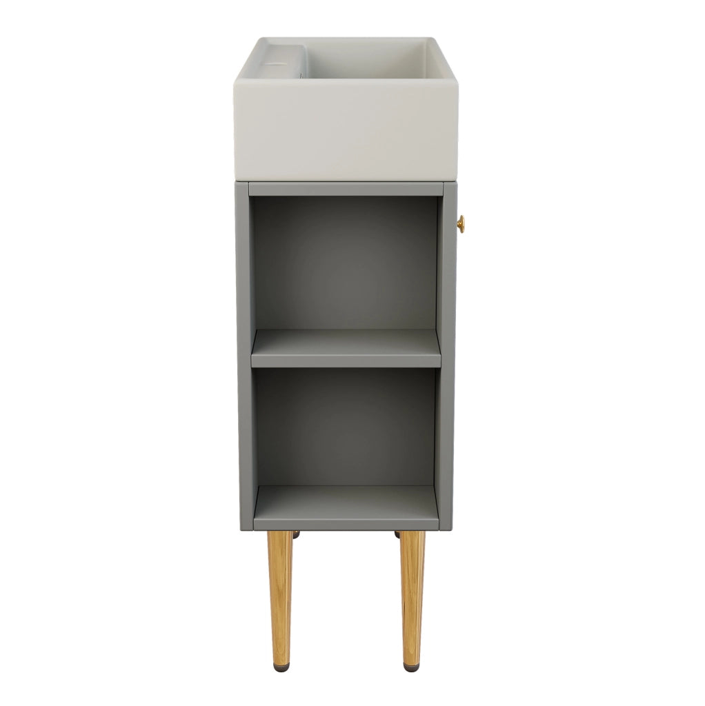 Mobile bagno compatto con lavabo in ceramica lucida e mobile sottolavabo grigio chiaro 55 cm
